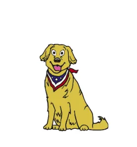Illustration of dog with U.S. scarf. 