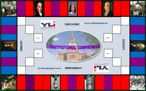 Rectangular game board with the title "Constitutional Compromise" in the middle.